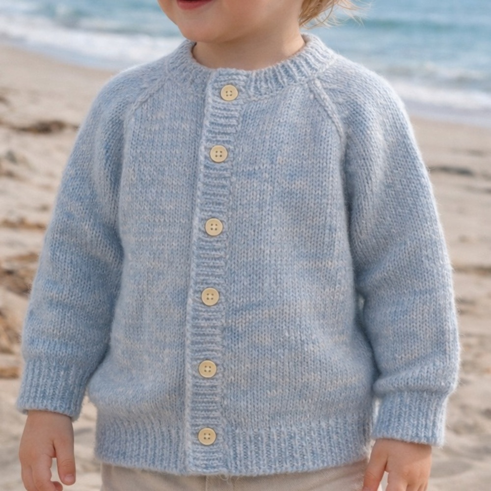 Cozy Coastal Handmade Light Blue Kids' Button-Up Sweater Sz 7/8